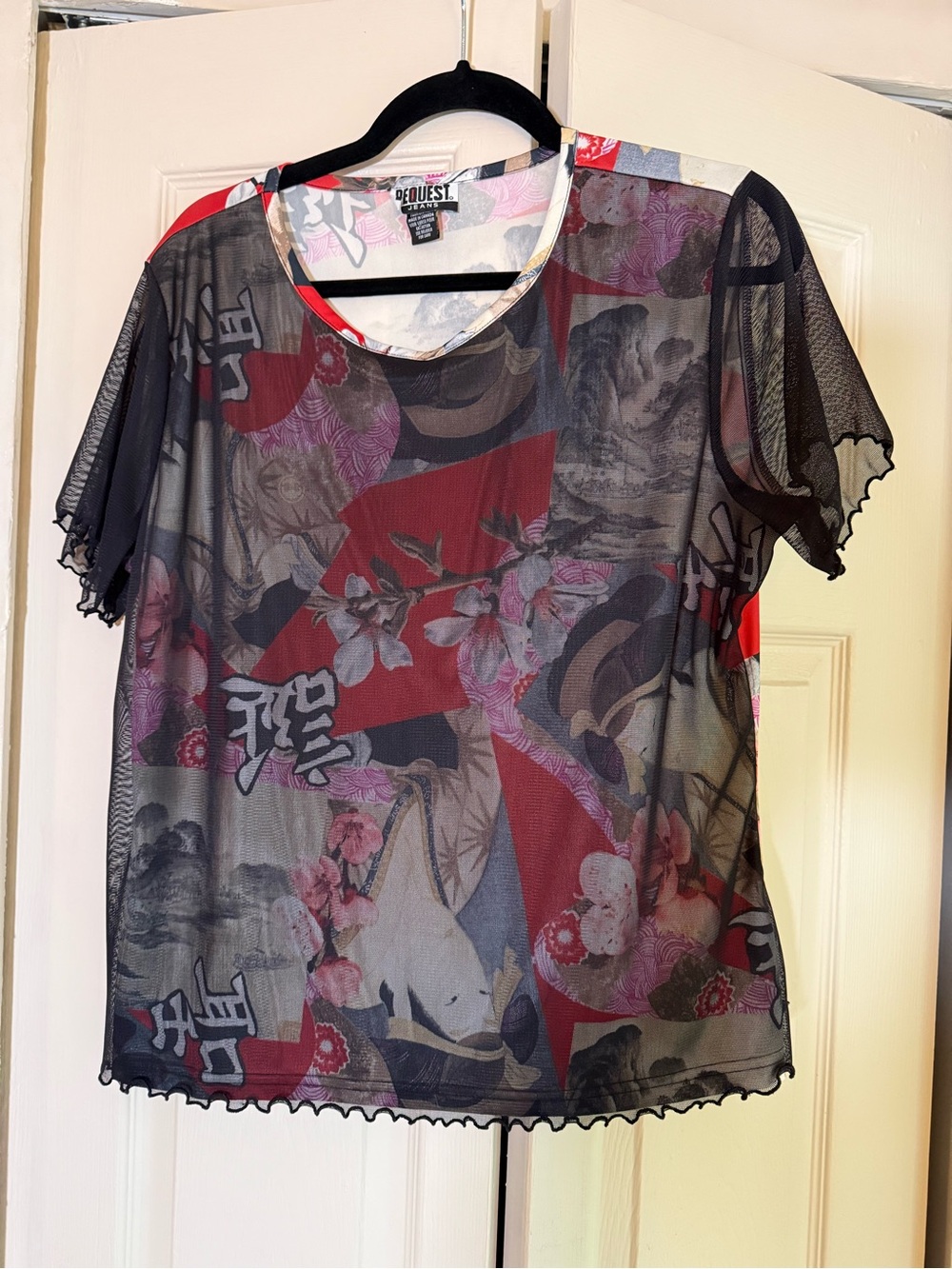 Y2K - Sheer Japanese Graphic Short Sleeve Tee - Black & Red